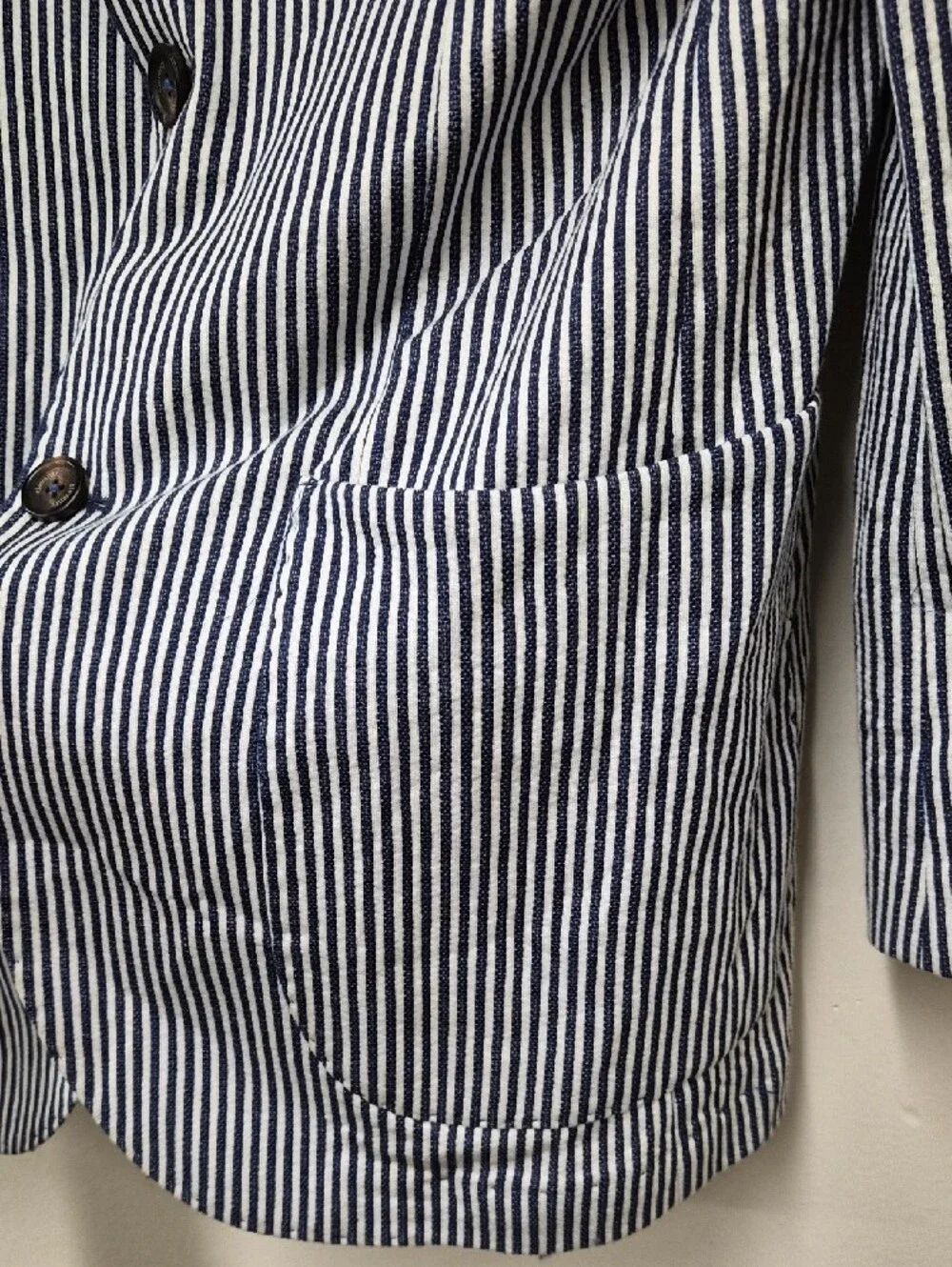 Eleventy Navy and White Striped Seersucker Blazer Size 48